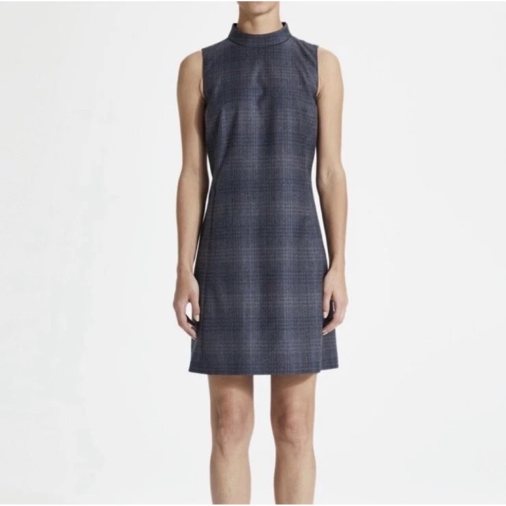 Theory Gray Houndstooth Sleeveless Zip Black Mod Mini Dress in Soft Plaid Sz 8